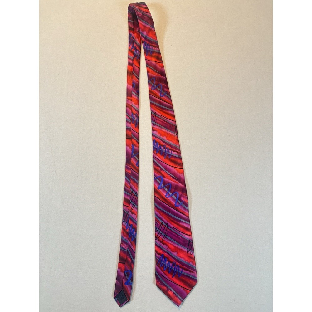 J Garcia Collection 47 Silk Tie Red Purple Chicken‎ Cat Limited Edition Art